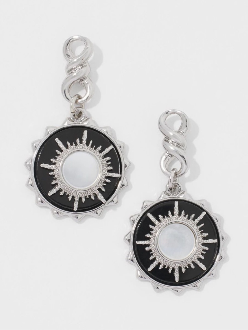 White House Black Market Silver Onyx Charm Drop Earrings NWT